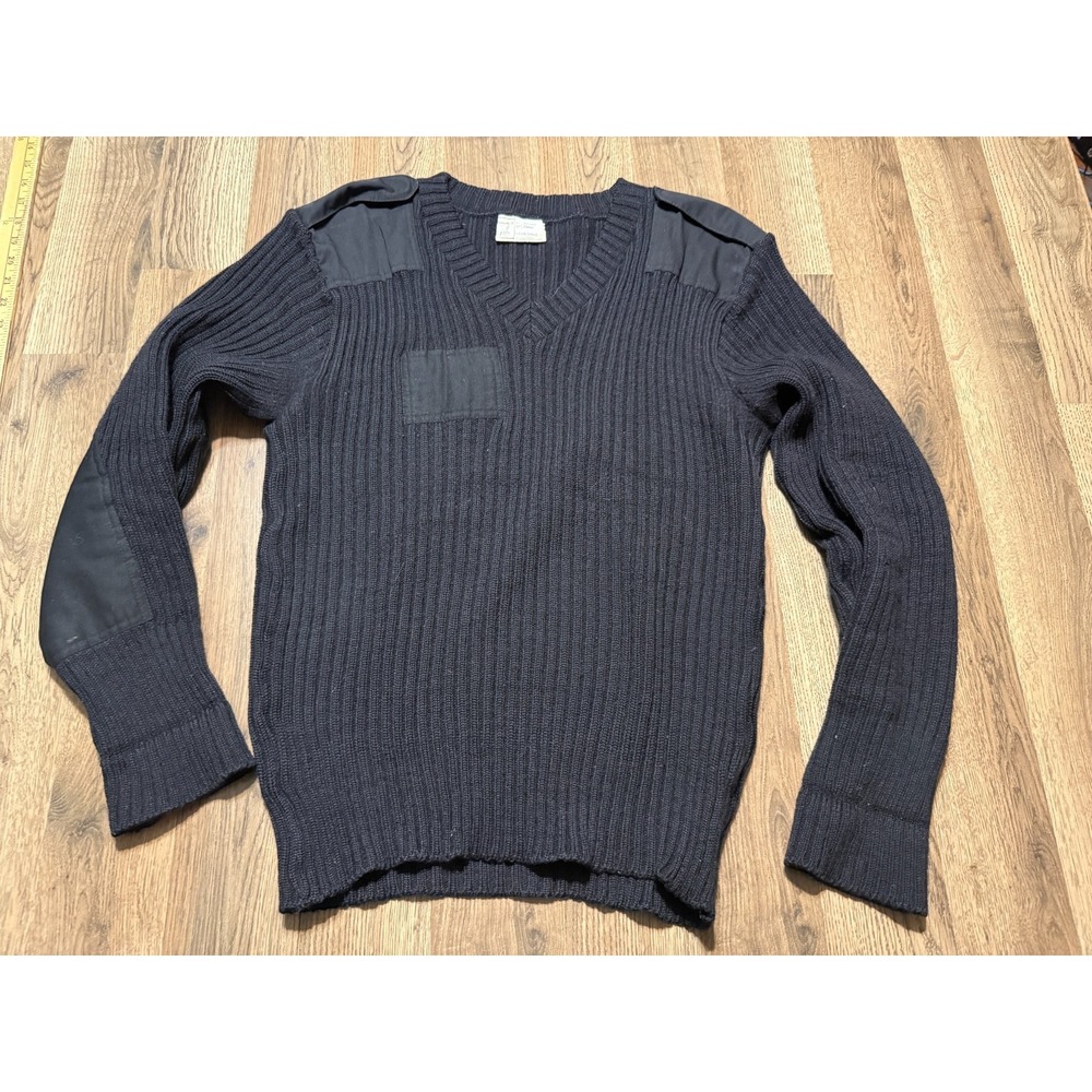 Vintage Brigade Quartermaster Sweater, Men's 42 Black, V-neck Pullover 100% Wool